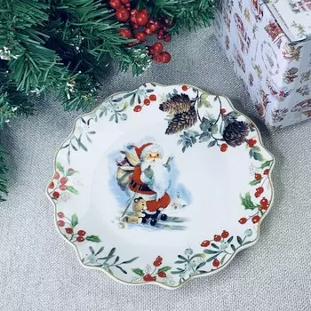 Набор из 6 тарелок, d=19 см, принт новогодний