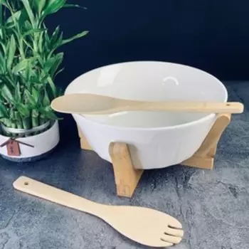 Набор из салатника с 2 ложками на подставке, d=24 см