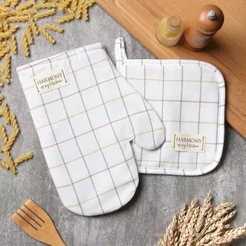 Набор «Этель» Harmony: варежка-прихватка 2027 см, прихватка 1919 см, 100% хлопок, рогожка 186 г/м