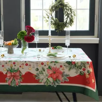 Набор новогодний Этель "Рождественский венок": Скатерть новогодняя 150х220 см, с ВГМО, салфетка 40х40 см - 12 штук
