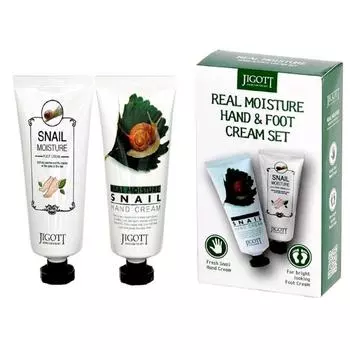 Набор Jigott Hands&amp;Foot Real moisture с экстрактом слизи улитки: Крем для рук, 100 мл + Крем для ног, 100 мл