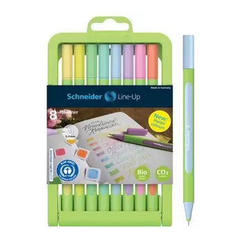 Набор капиллярных ручек 8 цветов, Schneider "Line-Up Pastel". узел 0,4 мм, пластиковый пенал-подставка, европодвес