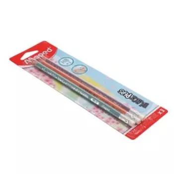 Набор карандашей чёрнографитных Maped BLACK PEP'S PASTEL, НВ, с ластиком, из американской липы, трёхгранные, в блистере, 3 штуки