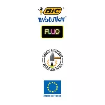 Набор карандашей чернографитных BIC Evolution Fluo, HB, пластиковые, ударопрочный грифель, неоновые цвета корпуса: жёлтый, зелёный, розовый, оранжевый