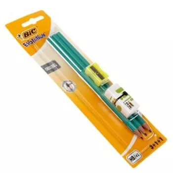 Набор карандашей чернографитных (простых) BIC Evolution, HB, 3 штуки, заточенные, пластиковые, ударопрочный грифель, шестигранных, зеленый корпус, лас
