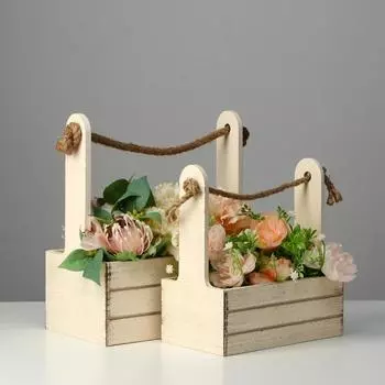 Набор кашпо деревянных 2 в 1 (25.51530; 201223) "Прованс", бежевый