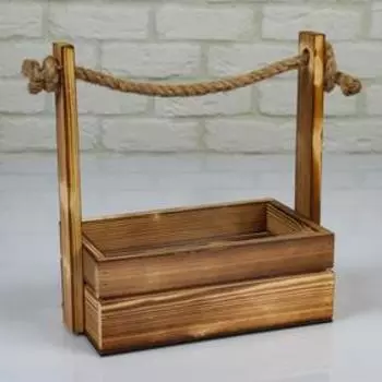 Набор деревянных кашпо «Аром», 3 шт., ручка - канат, цвет обожжённое дерево