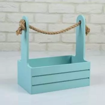 Набор деревянных кашпо «Аром», 3 шт., ручка - канат, голубой