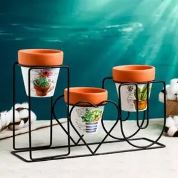 Набор кашпо "IloveU" 3шт, на подставке, 9х9см