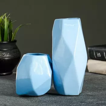 Набор кашпо с вазой "Геометрия", 0,38 и 0,25 л, 9,5 / 19 см, голубой