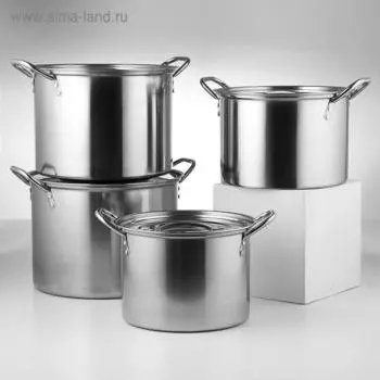 Набор кастрюль, 4 предмета: 6 л, 8.5 л, 11 л, 13.5 л, d=26/28/30 см, толщина металла 0.5 мм, нержавеющая сталь