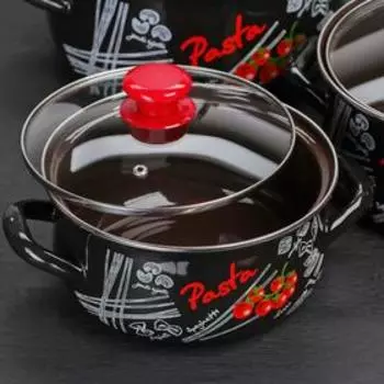 Набор эмалированных кастрюль «Болоньезе», 3 шт.: 2 л, 3 л, 4 л, d=20.5 см, 23 см, 26 см, индукция, чёрные