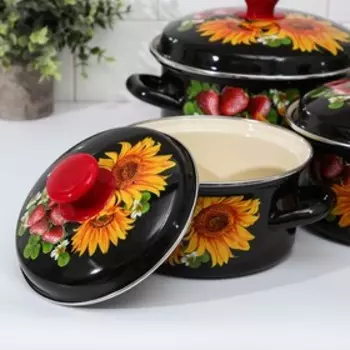 Набор эмалированных кастрюль «Даша-1», 3 предмета: 1,5 л, 2,3 л, 3 л, индукция