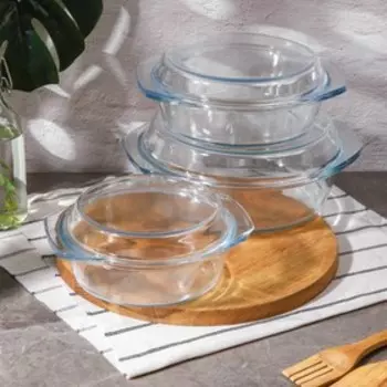 Набор кастрюль из жаропрочного стекла для запекания с крышкой Доляна «Фуэго», 3 предмета: 1,5 л, 2 л, 3 л