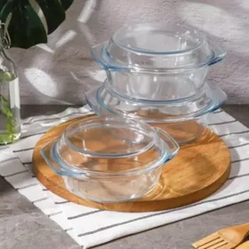 Набор кастрюль из жаропрочного стекла для запекания с крышкой Доляна «Фуэго», 3 предмета: 1 л, 1,5 л, 2 л