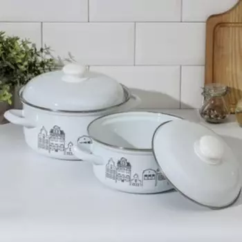 Набор кастрюль Доляна City, 2 предмета: 2 л, 3 л, индукция, цвет белый