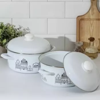 Набор кастрюль Доляна City, 2 предмета: 3 л, 4,5 л, индукция, цвет белый