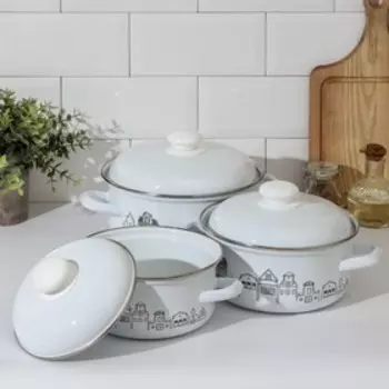 Набор кастрюль Доляна City, 3 предмета: 1,5 л, 2 л, 3 л, индукция, цвет белый