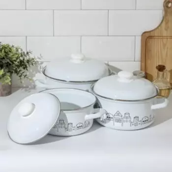 Набор кастрюль Доляна City, 3 предмета: 2 л, 3 л, 4,5 л, индукция, цвет белый