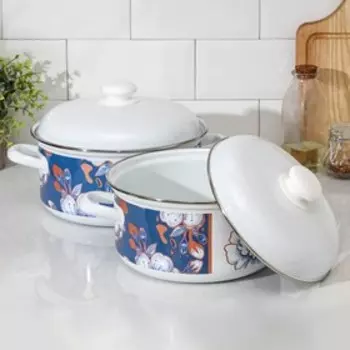 Набор кастрюль Доляна Flowers, 2 предмета: 3 л, 4,5 л, индукция, цвет белый