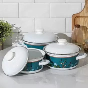 Набор кастрюль Доляна Garden, 3 предмета: 1,5 л, 2 л, 3 л, индукция, цвет белый