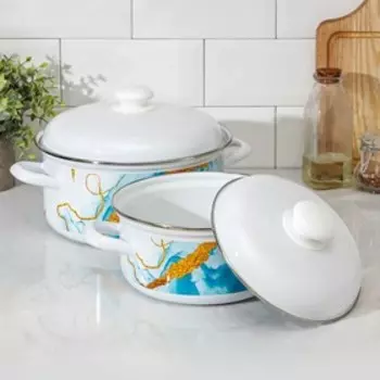 Набор кастрюль Доляна Ocean, 2 предмета: 2 л, 4,5 л, индукция, цвет белый