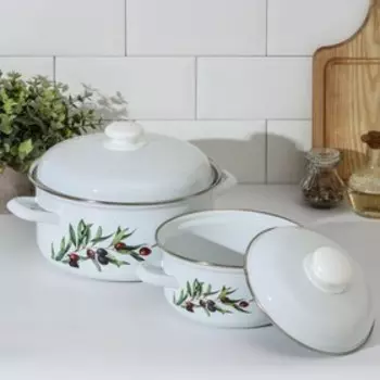 Набор кастрюль Доляна Olives, 2 предмета: 1,5 л, 4,5 л, индукция, цвет белый