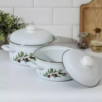 Набор кастрюль Доляна Olives, 2 предмета: 2 л, 3 л, индукция, цвет белый