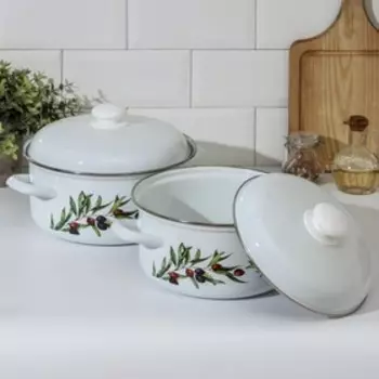 Набор кастрюль Доляна Olives, 2 предмета: 3 л, 4,5 л, индукция, цвет белый