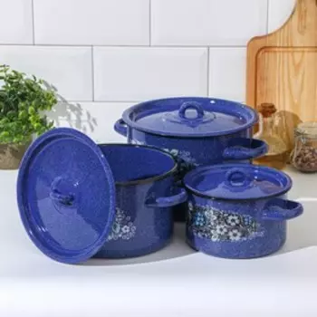 Набор эмалированных кастрюль «Голубика», 3 шт.: 1.5 л, 2.9 л, 4.5 л, синий