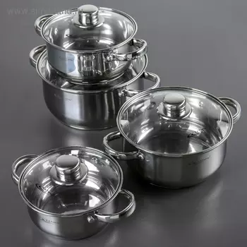 Набор кастрюль Катунь«Гретта», 4 предмета: 1.6 л, 2.2 л, 3.2 л, 4.2 л, капсульное дно, индукция, нержавеющая сталь