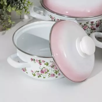 Набор кастрюль «Китайская роза», 3 предмета: 1,5 л, 2 л, 3 л, цвет бело-розовый