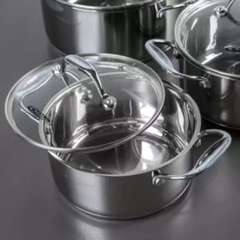 Набор кастрюль Катунь «Ника», 3 предмета: 2.2 л, 3.2 л, 4.2 л, капсульное дно, индукция, нержавеющая сталь