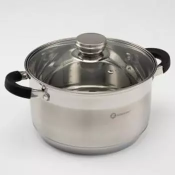 Набор кастрюль из нержавеющей стали «Сильвер», 3 предмета: 5 л, 6,5 л, 7,7 л, d=22 см, d=24 см, d=26 см, чёрные ручки, стеклянные крышки