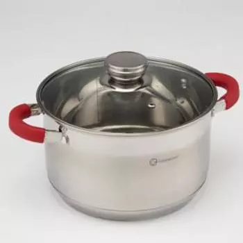 Набор кастрюль «Сильвер», 3 предмета: 5 л, 6,5 л, 7,7 л, d=22 см, d=24 см, d=26 см, красные ручки