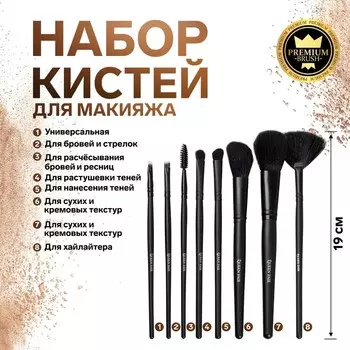 Набор кистей для макияжа «Premium Brush», 8 предметов, PVC-чехол, цвет чёрный