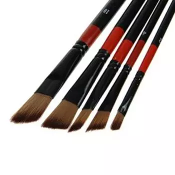 Набор кистей, нейлон, плоские, 5 штук, скошенные