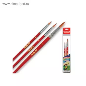 Набор кистей Пифагор, 3 шт, синтетика, круглая (№2,3,5)