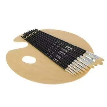 Набор кистей Щетина 10 штук Roubloff НАБОР № 41: овальные на деревянной палитре №: 4, 6, 7, 8, 9, 10, 14, 15, 18, 20