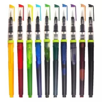 Набор кистей синтетика 10 штук заправленная тушью, 10 цветов