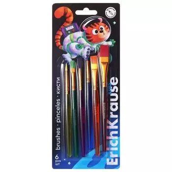 Набор кистей 6 штук, ErichKrause Space Animals, синтетика, для творчества, в блистере