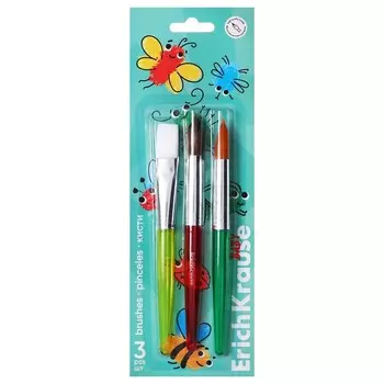 Набор кистей синтетика и пони 3 штуки, ErichKrause "Baby" для творчества, в блистере