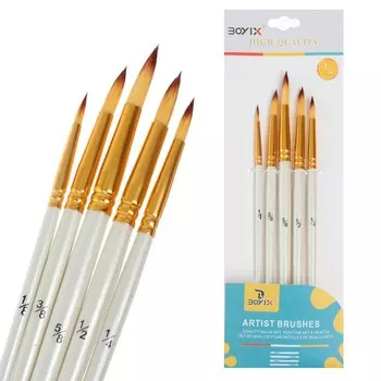 Набор кистей синтетика, 5 штук (№2,6,8,10,12), круглые, в блистере