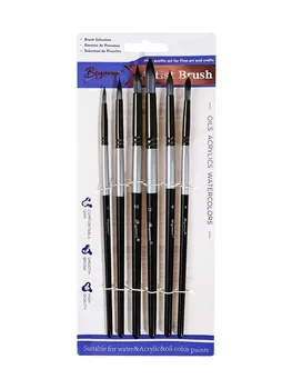 Набор кистей синтетика (№2.4,6.8,10.12) круглые, 6 штук