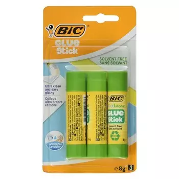 Набор клея-карандаша, 3 штуки, Bic "Ecolutions", 08г, с яблочным запахом, водно-спиртовая основа
