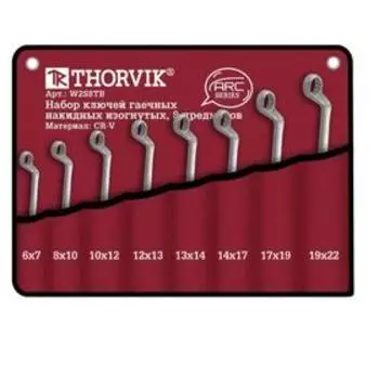 Набор ключей Thorvik 52623, гаечных, накидных, изогнутых, в сумке, 6-22 мм, 8 предметов