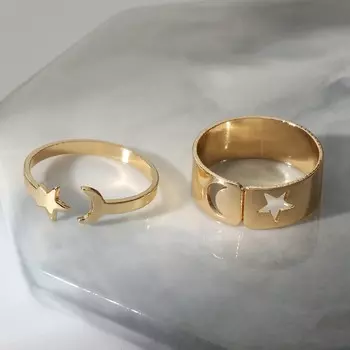 Набор колец 2 штуки «Неразлучники» лунная ночь, цвет золото, безразмерные