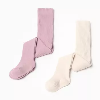 Колготки детские Крошка Я BASIC LINE, набор 2 пары, рост 62-68 см, молочный / розовый