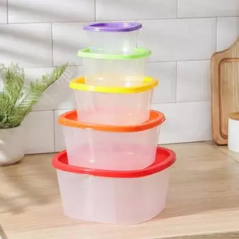 Набор пищевых контейнеров SparkPlast BioFresh, 5 шт.: 230 мл, 500 мл, 900 мл, 1.55 л, 2.65 л, пластик, крышка МИКС