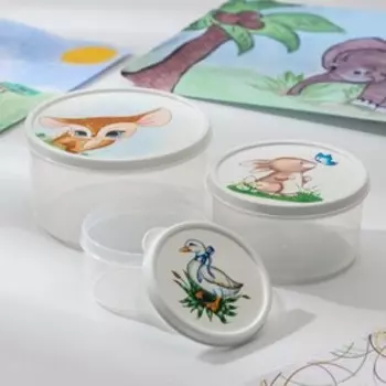 Набор контейнеров пищевых Доляна «Милашки», 3 шт: 150 мл, 300 мл, 500 мл, круглые, прозрачный, крышка белая